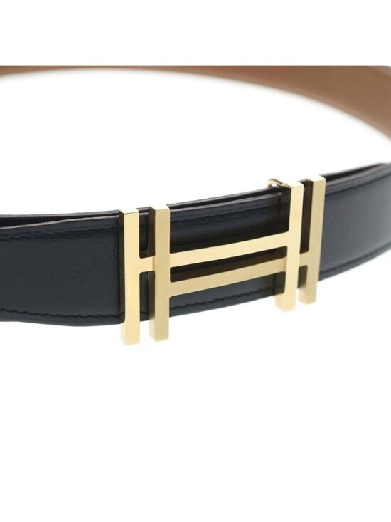 Hermes O Carre Gold Logo Buckle Reversible Leather Belt Black Brown main image 5